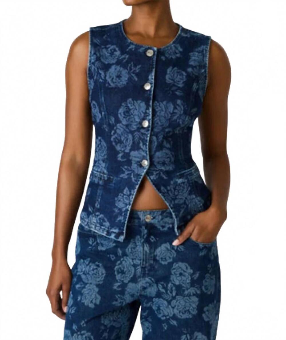 NEW STEVE MADDEN wesley sleeveless denim top in blue flower